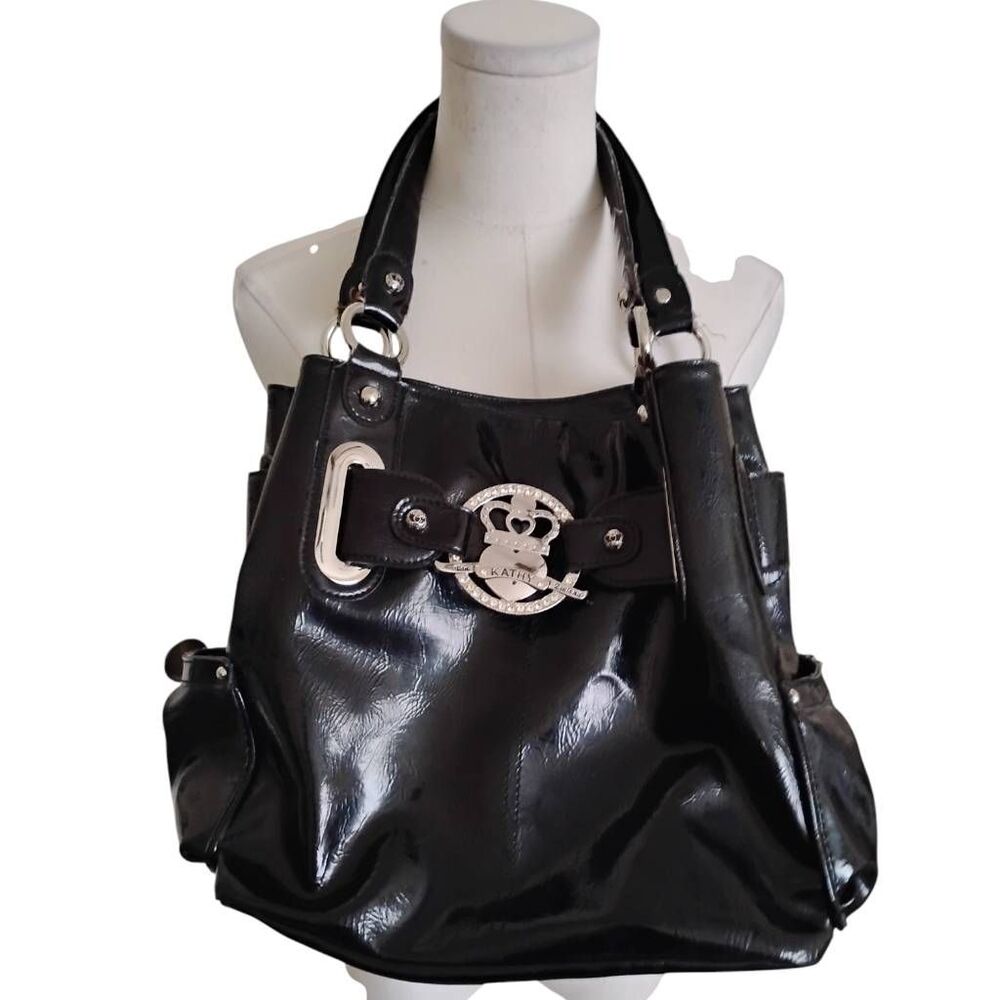 Kathy Von Zeeland Black Patent Leather Shoulder Bag